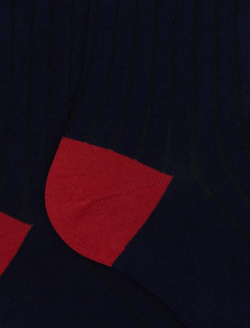 Men's long plain blue cotton socks with contrasting details - Man | Gallo 1927 - Official Online Shop