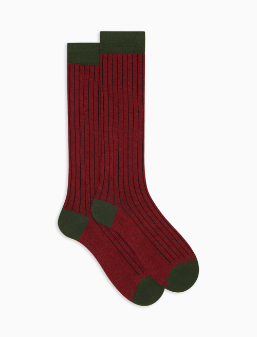 Men's long plain burgundy cotton socks with contrasting details - Long | Gallo 1927 - Official Online Shop