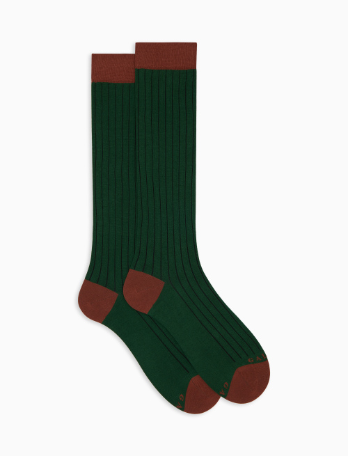 Men's long plain green cotton socks with contrasting details - Long | Gallo 1927 - Official Online Shop
