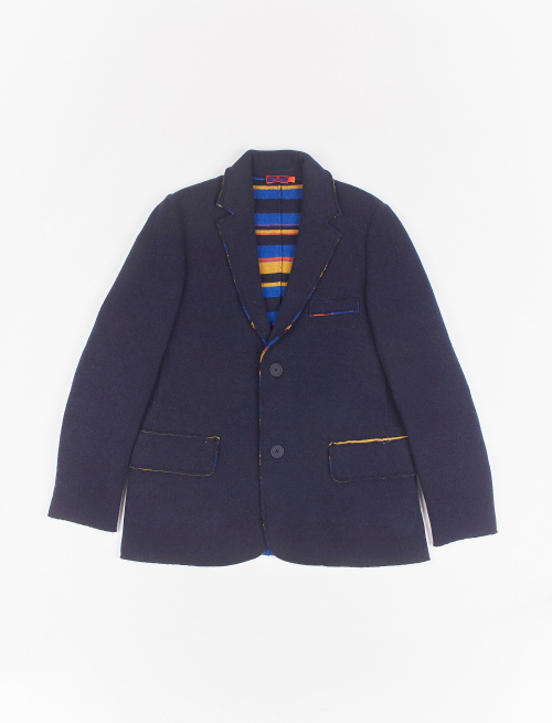 Men's plain royal blue wool jacket with multicoloured inner lining - Sales 40 | Gallo 1927 - Official Online Shop