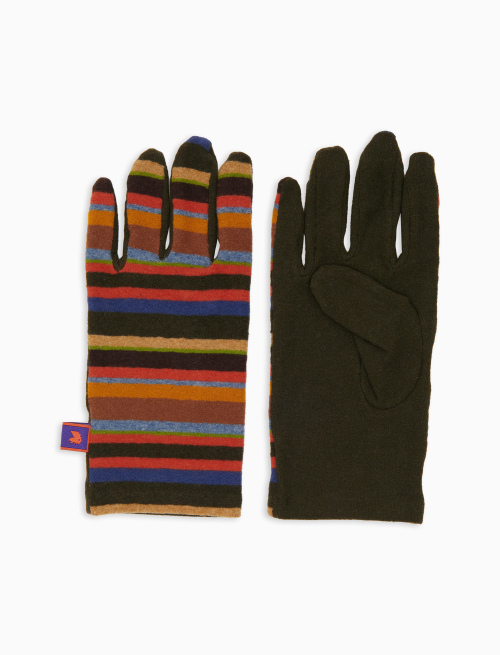 Men's green fleece gloves with multicoloured stripes - Other | Gallo 1927 - Official Online Shop