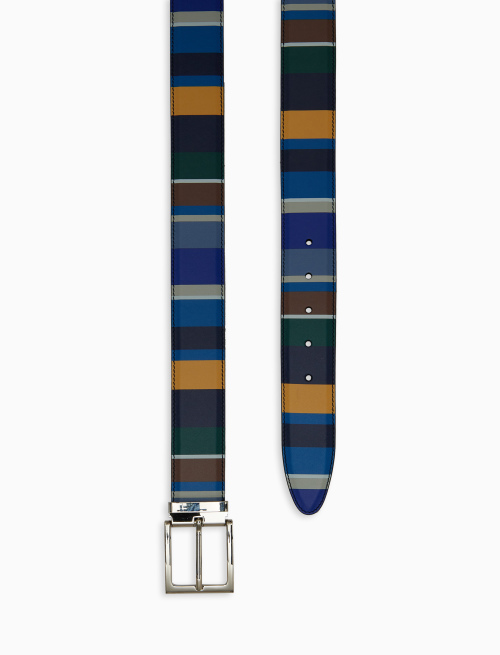 Men's blue length-adjustable leather belt with multicoloured stripes - Small leather goods | Gallo 1927 - Official Online Shop