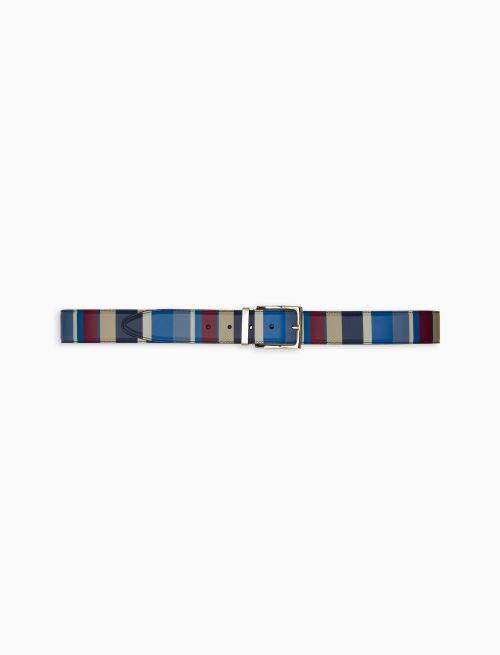 Men's royal blue length-adjustable leather belt with multicoloured stripes - Small Leather goods | Gallo 1927 - Official Online Shop