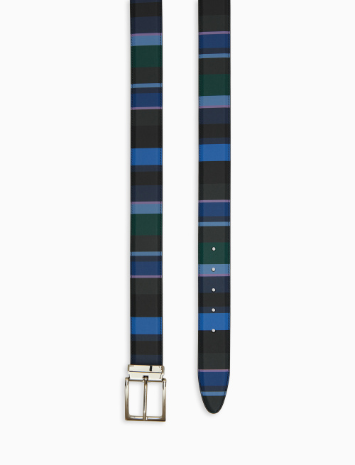 Men's blue length-adjustable leather belt with multicoloured stripes - New in | Gallo 1927 - Official Online Shop