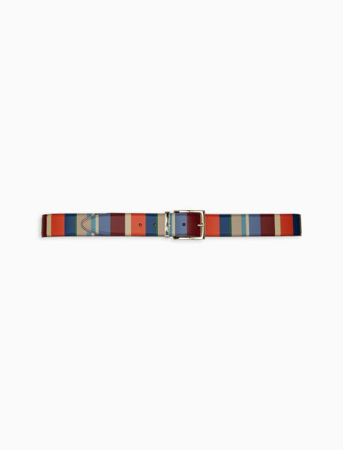 Men's lobster red length-adjustable leather belt with multicoloured stripes - Small Leather goods | Gallo 1927 - Official Online Shop