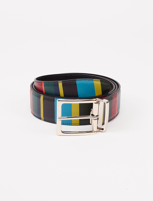 Men's forest green length-adjustable leather belt with multicoloured stripes - Special Selection | Gallo 1927 - Official Online Shop