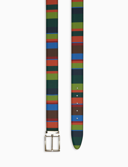 Men's green length-adjustable leather belt with multicoloured stripes - New in | Gallo 1927 - Official Online Shop