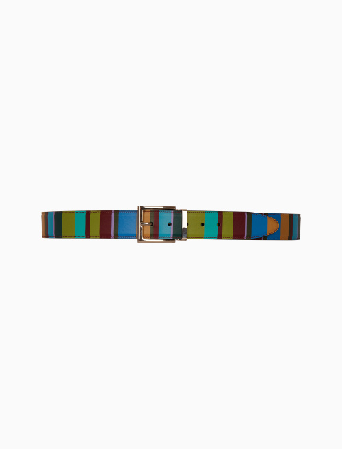 Men's green length-adjustable leather belt with multicoloured stripes - Small Leather Goods | Gallo 1927 - Official Online Shop