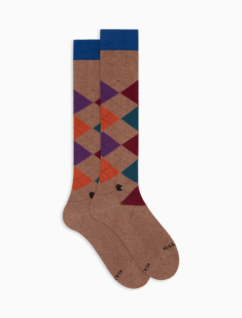 Men's long beige cotton socks with inlay motif - New In | Gallo 1927 - Official Online Shop