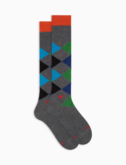 Men's long grey cotton socks with inlay motif - New In | Gallo 1927 - Official Online Shop