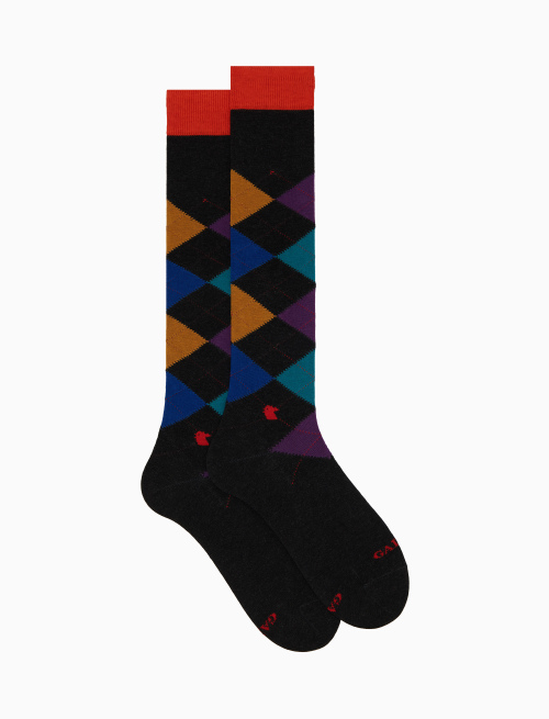 Women's long grey cotton socks with inlay motif - The FW Edition | Gallo 1927 - Official Online Shop