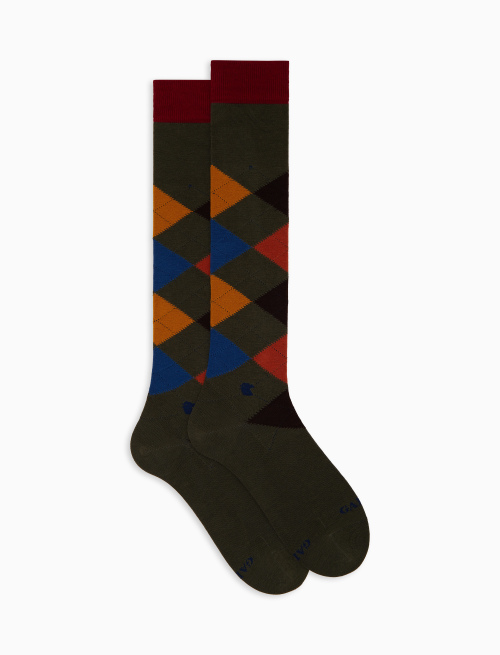 Women's long green cotton socks with inlay motif - Socks | Gallo 1927 - Official Online Shop