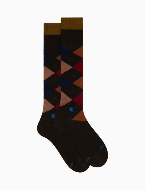 Women's long brown cotton socks with inlay motif - The FW Edition | Gallo 1927 - Official Online Shop