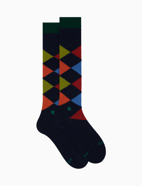 Women's long blue cotton socks with inlay motif - The FW Edition | Gallo 1927 - Official Online Shop