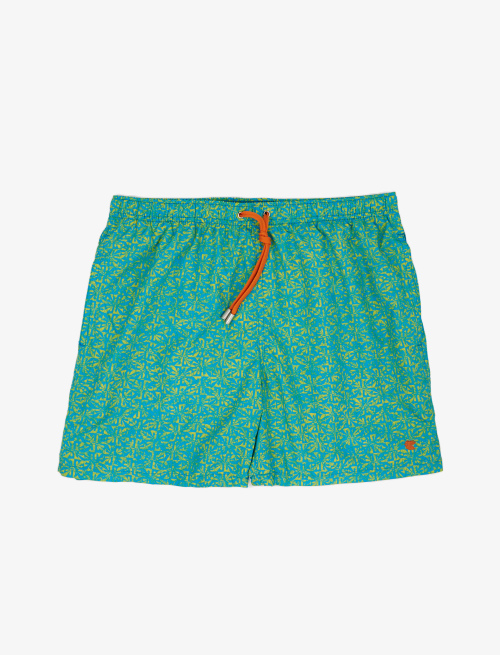Men's limoncello yellow polyester swimming shorts with batik flower pattern - Swimwear | Gallo 1927 - Official Online Shop