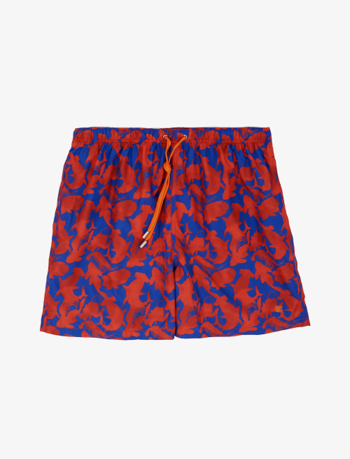 Men's dark blue polyester swimming shorts with prehistoric fish pattern - Swimwear | Gallo 1927 - Official Online Shop