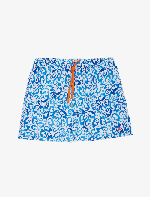 Men's white polyester swimming shorts with mermaid pattern - Swimwear | Gallo 1927 - Official Online Shop