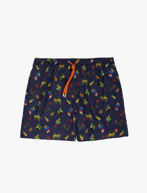 Men's royal blue polyester swimming shorts with tropical pattern - Swimwear | Gallo 1927 - Official Online Shop
