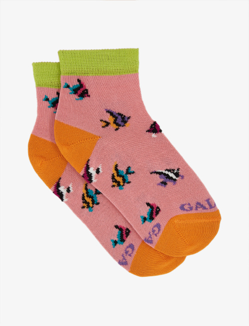 Kid's geranium cotton sneaker socks with fish pattern - Socks | Gallo 1927 - Official Online Shop