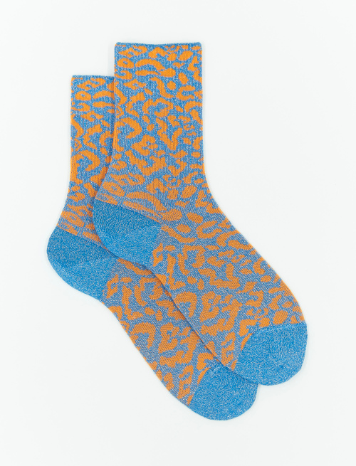 Women's short Aegean blue cotton and lurex socks with spotted pattern - Socks | Gallo 1927 - Official Online Shop
