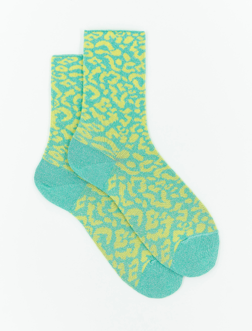Women's short aquamarine cotton and lurex socks with spotted pattern - Socks | Gallo 1927 - Official Online Shop