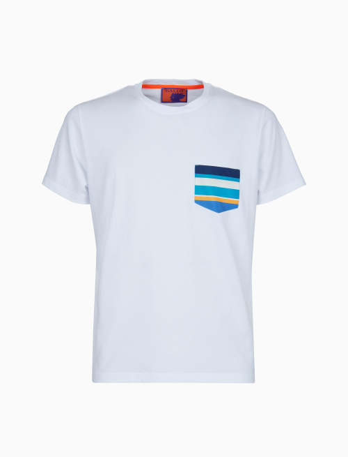 Men's plain white cotton T-shirt with multicoloured breast pocket | Gallo 1927 - Official Online Shop