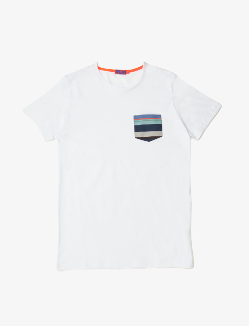 Men's plain white cotton T-shirt with multicoloured pocket - Clothing | Gallo 1927 - Official Online Shop