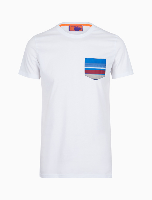 Men's plain white cotton T-shirt with multicoloured pocket - Beachwear | Gallo 1927 - Official Online Shop
