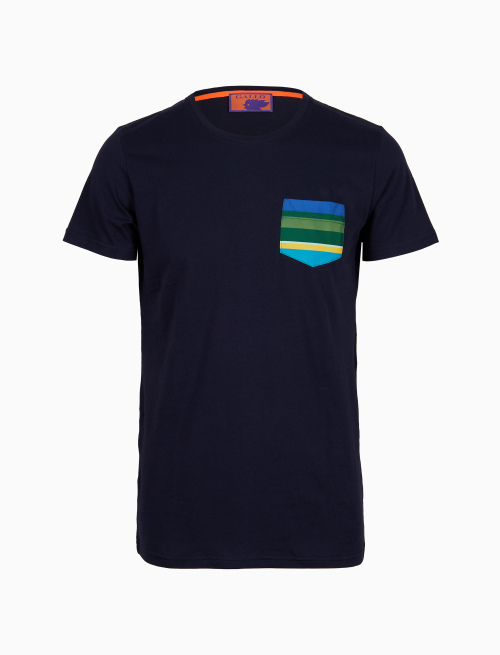 Men's plain blue cotton T-shirt with multicoloured pocket - Lifestyle | Gallo 1927 - Official Online Shop