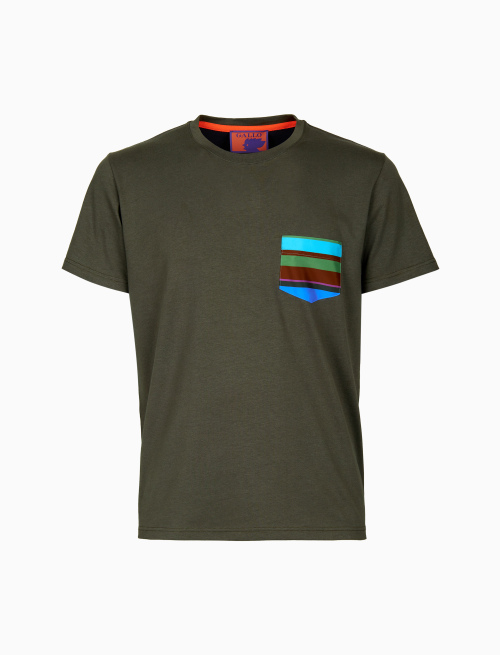 Men's plain green cotton T-shirt with multicoloured breast pocket | Gallo 1927 - Official Online Shop