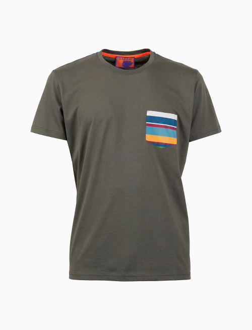T-shirt uomo cotone tinta unita e taschino multicolor verde - T-Shirts | Gallo 1927 - Official Online Shop