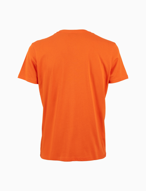 Men's plain orange cotton T-shirt with multicoloured breast pocket - New In | Gallo 1927 - Official Online Shop