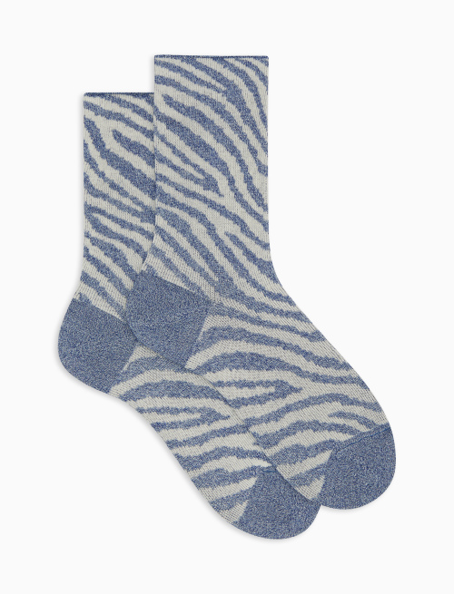 Women's short blue zebra-patterned lurex and cotton socks - Short | Gallo 1927 - Official Online Shop