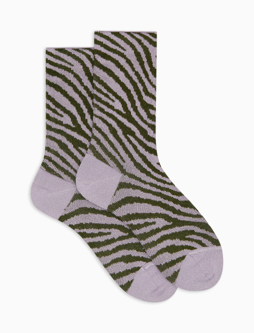Women's short purple zebra-patterned lurex and cotton socks - Short | Gallo 1927 - Official Online Shop