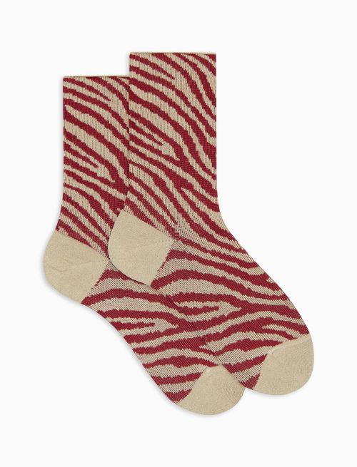 Women's short red zebra-patterned lurex and cotton socks - Short | Gallo 1927 - Official Online Shop