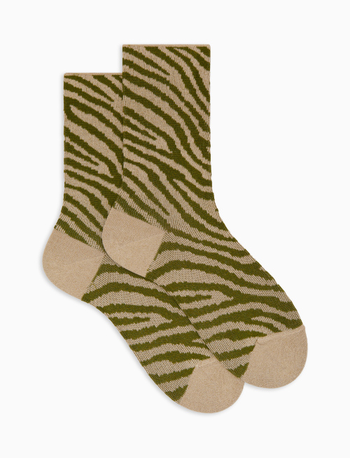Women's short green zebra-patterned glitter and cotton socks - New In | Gallo 1927 - Official Online Shop