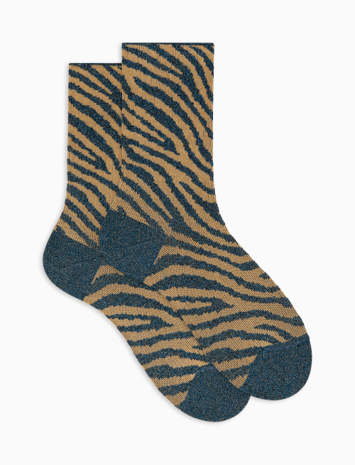Women's short blue zebra-patterned glitter and cotton socks - New In | Gallo 1927 - Official Online Shop