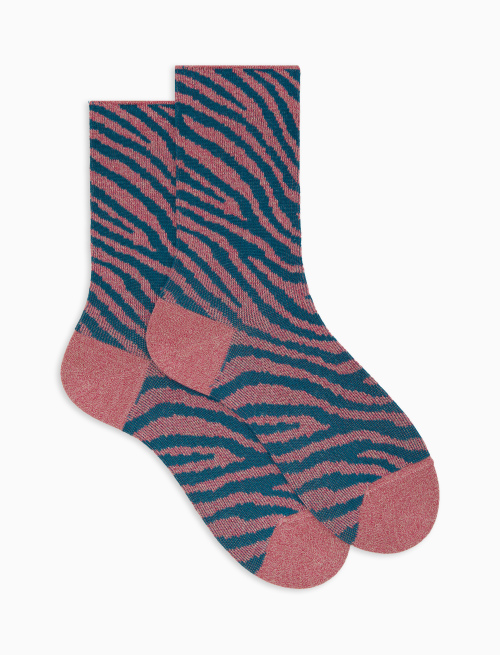 Women's short pink zebra-patterned glitter and cotton socks - New In | Gallo 1927 - Official Online Shop