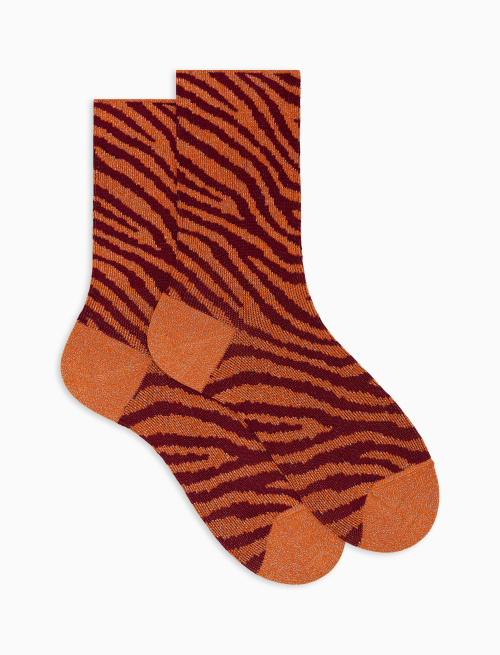 Women's short orange zebra-patterned glitter and cotton socks - New In | Gallo 1927 - Official Online Shop