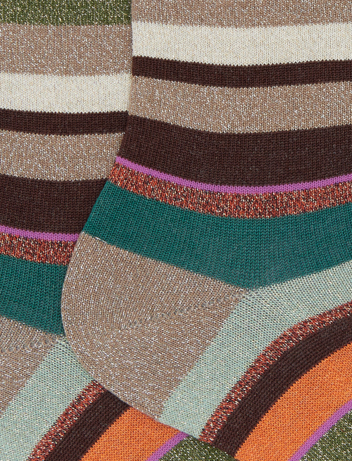 Women's short beige cotton socks with multicoloured glitter stripes - New In | Gallo 1927 - Official Online Shop