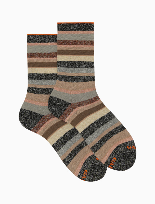 Women's short black cotton socks with multicoloured lurex stripes - Multicolor | Gallo 1927 - Official Online Shop