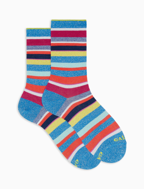 Men's short socks in aegean blue cotton terry cloth with multicoloured stripes - Socks | Gallo 1927 - Official Online Shop