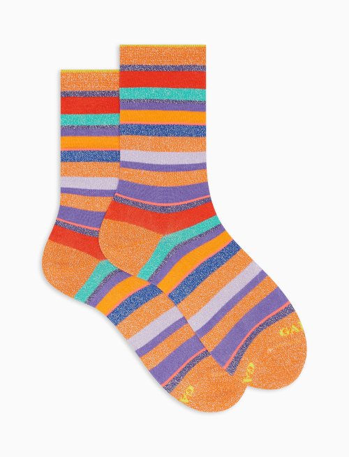 Men's short socks in papaya cotton terry cloth with multicoloured stripes - Socks | Gallo 1927 - Official Online Shop