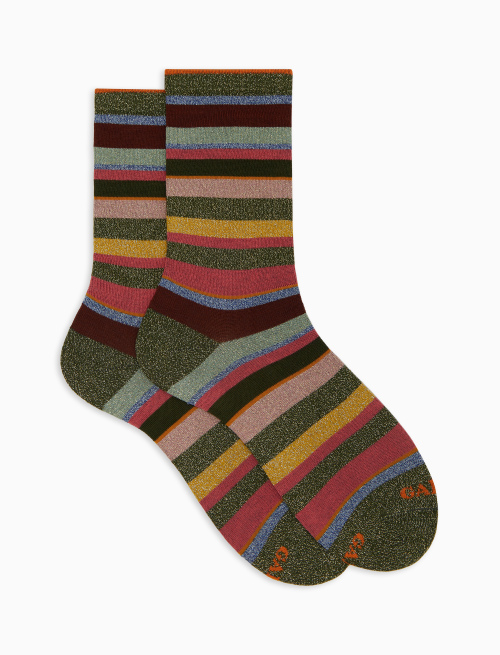 Women's short green cotton socks with multicoloured glitter stripes - Woman | Gallo 1927 - Official Online Shop