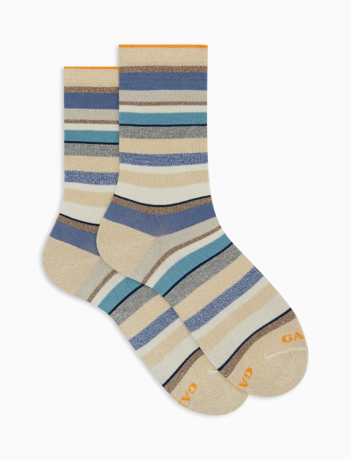 Women's short beige cotton and lurex socks with multicoloured stripes - Socks | Gallo 1927 - Official Online Shop