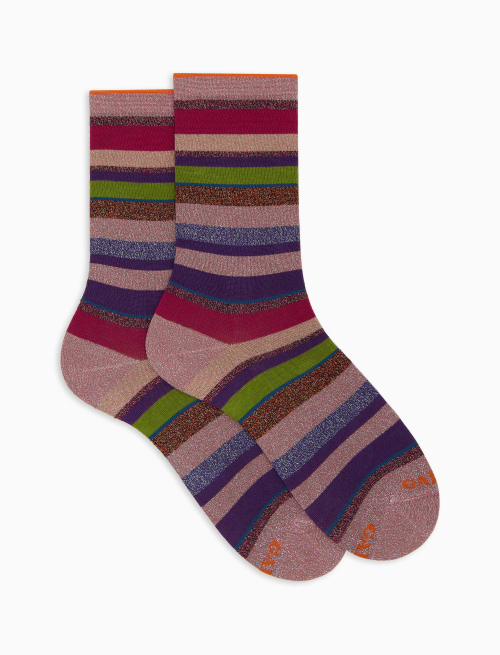 Women's short pink cotton socks with multicoloured glitter stripes - Woman | Gallo 1927 - Official Online Shop