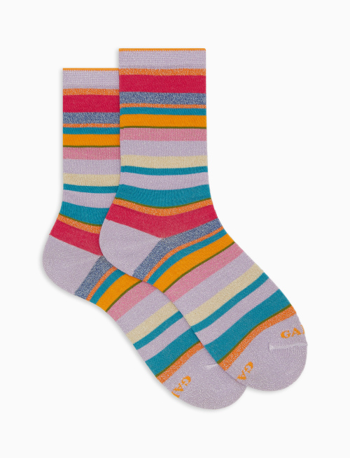 Women's short purple cotton and lurex socks with multicoloured stripes - Gift ideas | Gallo 1927 - Official Online Shop