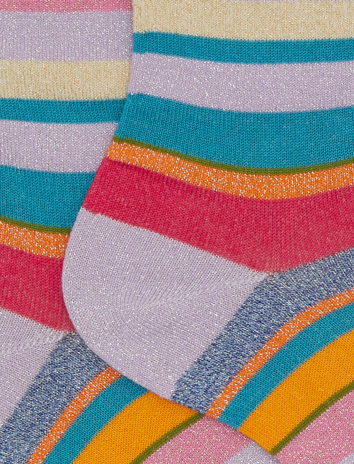 Women's short purple cotton and lurex socks with multicoloured stripes - Socks | Gallo 1927 - Official Online Shop