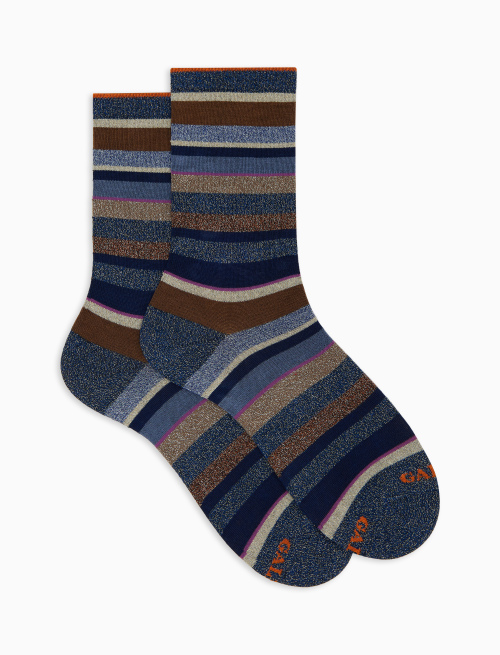 Women's short blue cotton socks with multicoloured glitter stripes - Woman | Gallo 1927 - Official Online Shop