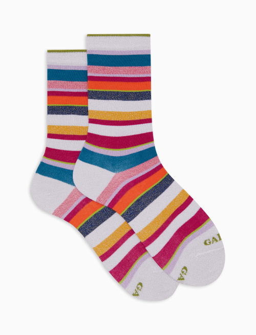 Women's short white cotton and glitter socks with multicoloured stripes - Short | Gallo 1927 - Official Online Shop